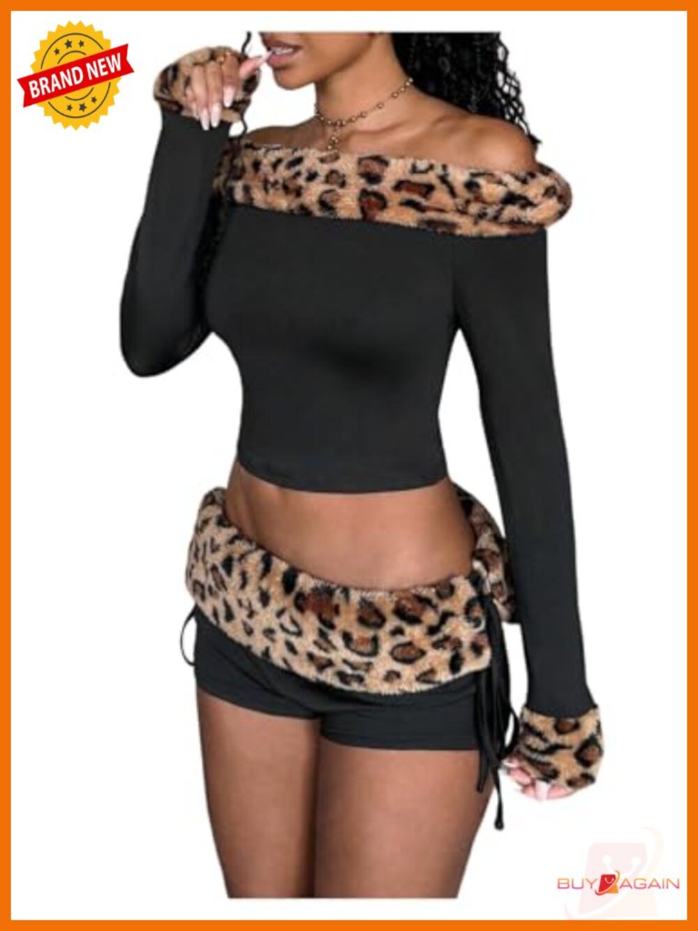 Leopard Print Y2K 2 Piece Set Off Shoulder Crop Top Low Rise Shorts
